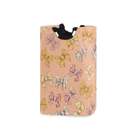 Foldable Laundry Hamper Bag with Handles Dirty Clothes Basket 12.6" x 11" x 22.7" Cute Animal Print Bows