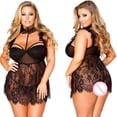 thumbnail image 1 of Camisón sexy de talla grande europeo y americano, traje sexy con perspectiva de encaje, lencería sexy para hombre gordo, 1 of 3