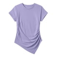 thumbnail image 5 of ClodeEU Women's Round Neck Short Sleeve T-Shirt,Slim Fitted Solid Color Top with Ruched Side and Asymmetric Hem Purple,Women's Plus M, 5 of 9