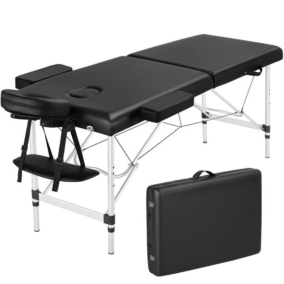 Alden Design 3 Section Adjustable Aluminum Massage Table with Headrest & Armrest, 84", Black
