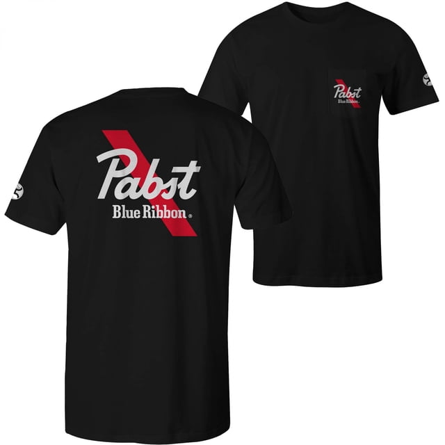 Pabst Blue Ribbon Logo Text Front and Back Print T-Shirt-Large