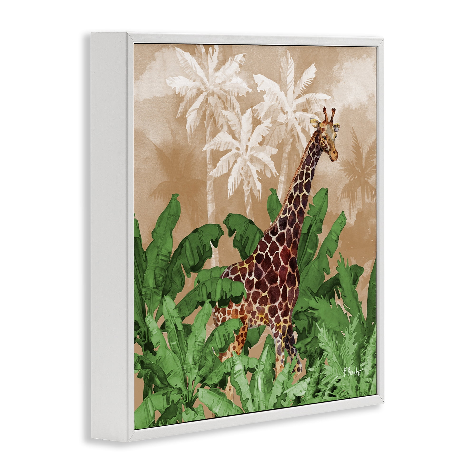 Stupell Industries Jungle Life Giraffe Animals & Insects Painting White Framed Art Print Wall Art, 17 x 17