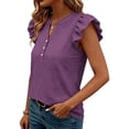 thumbnail image 6 of ClodeEU Women’s V Neck Puff Short Sleeve T Shirt with Button ,Casual Solid Color Top Purple,Women's Plus XL, 6 of 7