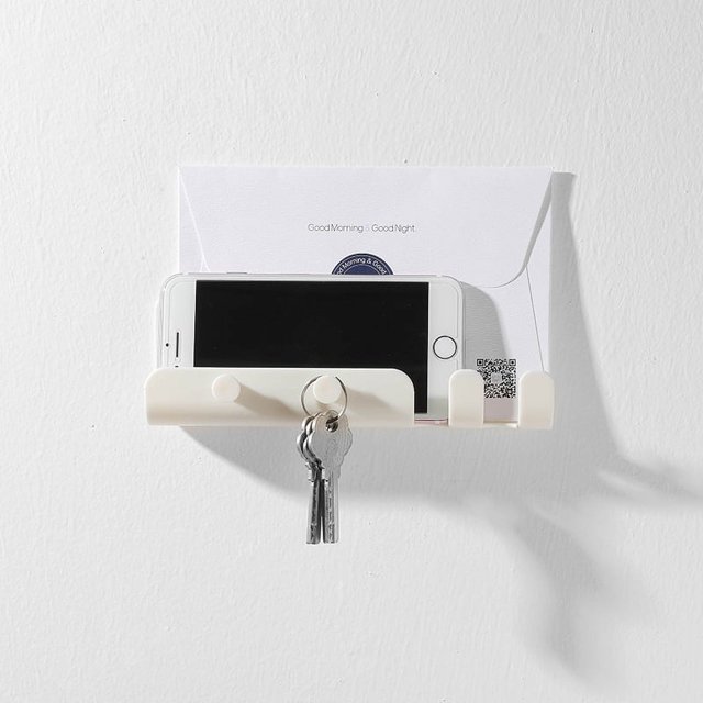 Portacartas autoadhesivo para montaje en pared con 2 ganchos para llaves, organizador ~ Para llaves de coche/casa, correas, correos y teléfonos, 3 uds.