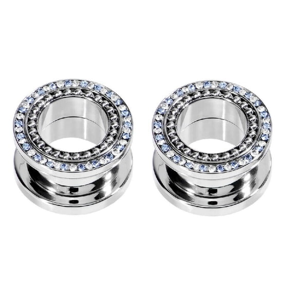 Paire de Tunnels en Acier Chirurgical avec des Bijoux en Zircone Cubique de 2 Couleurs