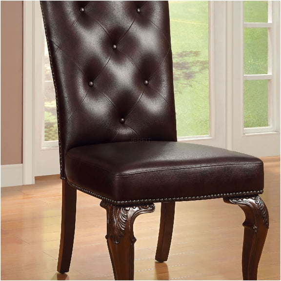 JERFIT Traditional Upholstered Dining Chairs, Set of 2 Dark Brown Side Chairs with Padded Leatherette Seat and Tufted Back for Kitchen and Dining Room