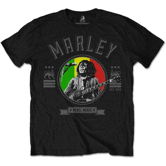 Men's Bob Marley Rebel Music Seal Slim Fit T-shirt Small Black