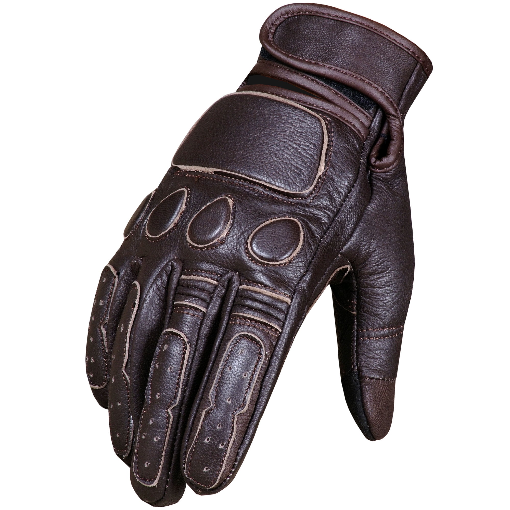 Men's Vintage Goatskin Leather Motorcycle Gloves Gel Padded Cruiser Street Riding Protective Racing Powersports Brown L