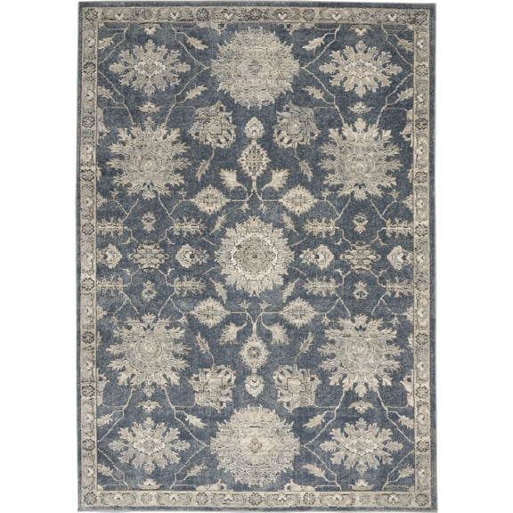 Nourison Concerto Transitional Floral Blue/Beige 5'3" x 7'3" Area Rug, (5' x 7')