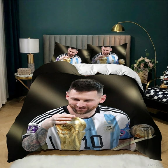 Soccer Player Messi_10 Bedding Set 3 Pieces Soft Comfortable Duvet Cover Set All Season Comforter Cover with Zipper Closure,1 Duvet Cover,2 Pillow Shams