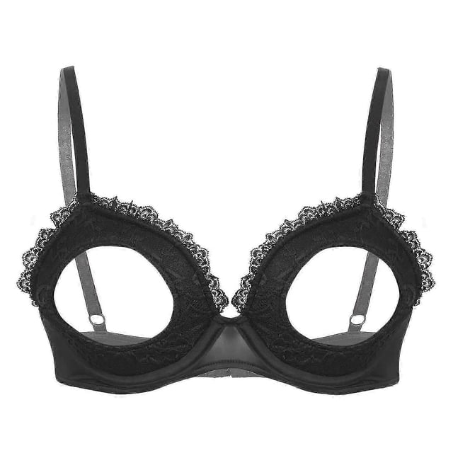 Womens Lingerie Cutout Padded Underwired Bra Tops Adjustable Straps Open Chest Bras Hollow Out Lace Brassiere Underwear