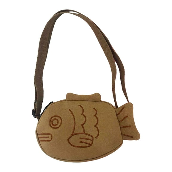Fish Shape Canvas Shoulder Bag Outdoors Waist Bag Zipper Purse Student Phone Bag