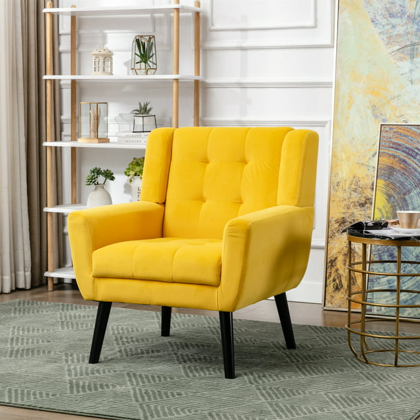 succes Dolke Multiplikation Modern Accent Chair, Upholstered Button Tufted Armchair, Velvet Fabric Sofa  Chairs Mid-Century Modern Comfy Reading Chair for Bedroom, Living Room,  Yellow - Walmart.com