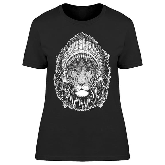 Lion Wearing Feathers Boho T-Shirt Women -Image by Shutterstock, Female Large