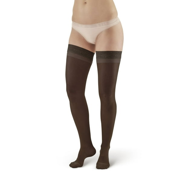 Ames Walker AW Style 8 Sheer Support 20-30 mmHg Firm Compression Thigh High Stockings w/Band Black Small