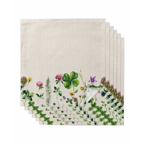 St. Patrick's Day Cloth Napkins Set of 6 Reusable Dinner Napkins, Colorful Shamrocks Floral Botanical Beige Cocktail Napkin Washable Table Napkins for Wedding/Holiday Party/Baby Shower 20"x20"