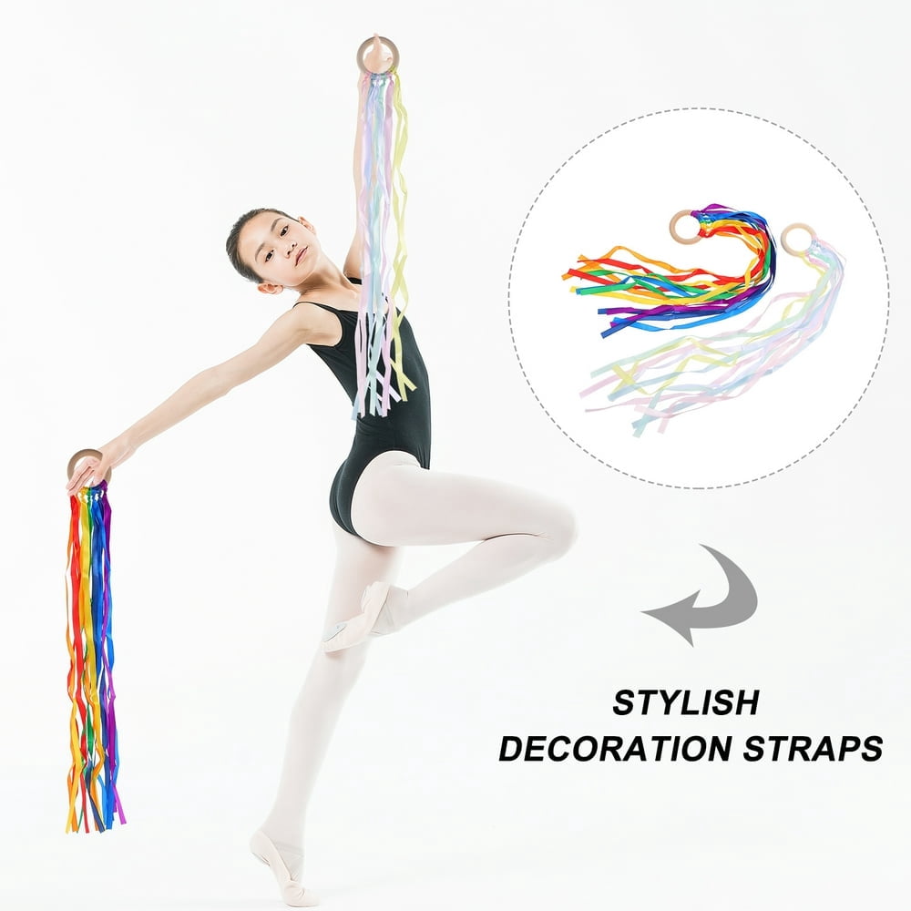EIMELI children hand-held kites 2pcs Rainbow Hand Kite Dancing Ribbon Streamer Sensory Toys with Bracelet Ring(19.69X2.36X0.39Inch)