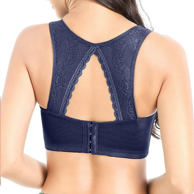 Womens Sports Bras Full Coverage Push-Up Yoga Bra Lace Blue 34/75A 