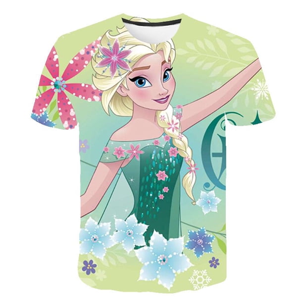 Nueva camiseta Anna Elsa con estampado de animales para niñas, camiseta Unisex de Elsa, ropa para niños, Top de dibujos animados para 3, 4, 5, 6, 7, 8 años, ropa de cumpleaños para niños 11T Gao Jinjia LED