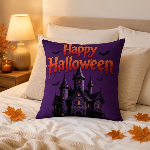 Halloween Throw Pillow Covers, Castle Print Cushion Cases, Decorative Sofa Pillow Shells for Holiday Home Decor
