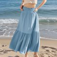 thumbnail image 2 of Women Skirt Fashion Women‘s Solid Color Casual Elasticity High Waist Tiered Skirts Skirt for Women Light Blue S, 2 of 9
