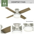 thumbnail image 4 of Hunter - Dempsey Indoor/Outdoor Low Profile Ceiling Fan With Light, Remote, 44-inch, Matte Nickel, Casual-style, 3-speed WhisperWind Motor, 50398, for porches, patios, sunrooms, bathrooms, 4 of 16