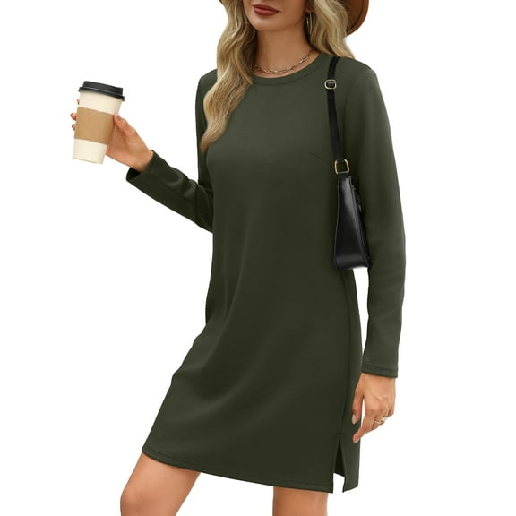 Dresses for Women Long Sleeve Crewneck Casual Dresses Fall Fashion Knit Midi Dresses