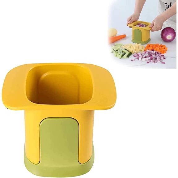 2-in-1 Vegetable Chopper for Dicing and Slitting, Multifunctional Stainless Steel Mandoline Slicer, Portable and Versatile for Vegetables, Potatoes, and Fruits (Yellow)
