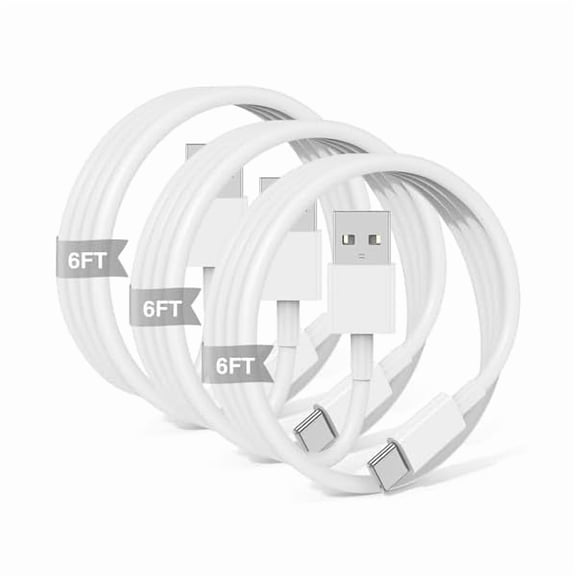 3-Pack 6FT Cable USB A to USB C Cable for iPhone 16 15 Pro Plus Pro Max,for iPad Pro/Air/Mini,for Samsung Galaxy S25/S24/S23,for MacBook Pro/Air and More