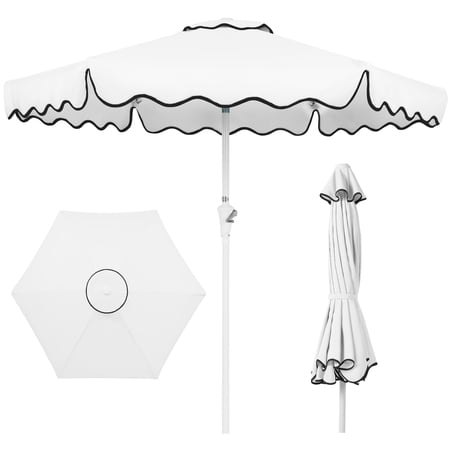 Best Choice Products 7.5ft Patio Market Umbrella with Wavy Trim, Fade-Resistant, Crank & Tilt, Wind Vent - White
