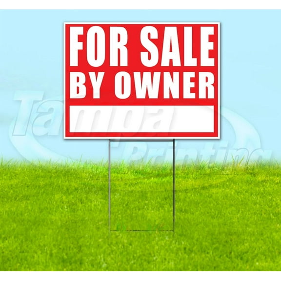 For Sale By Owner (18"" X 24"") Corrugated Plastic Yard Sign, Includes Metal Step Stake, Bandit, New, Advertising, Usa