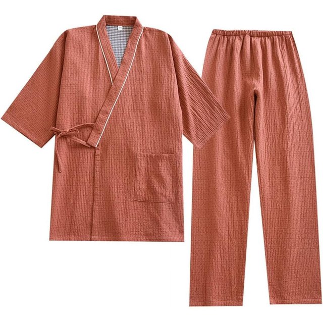 OWLONLINE Japanese Style Pajamas Gauze Cotton Japanese Kimono Suit
