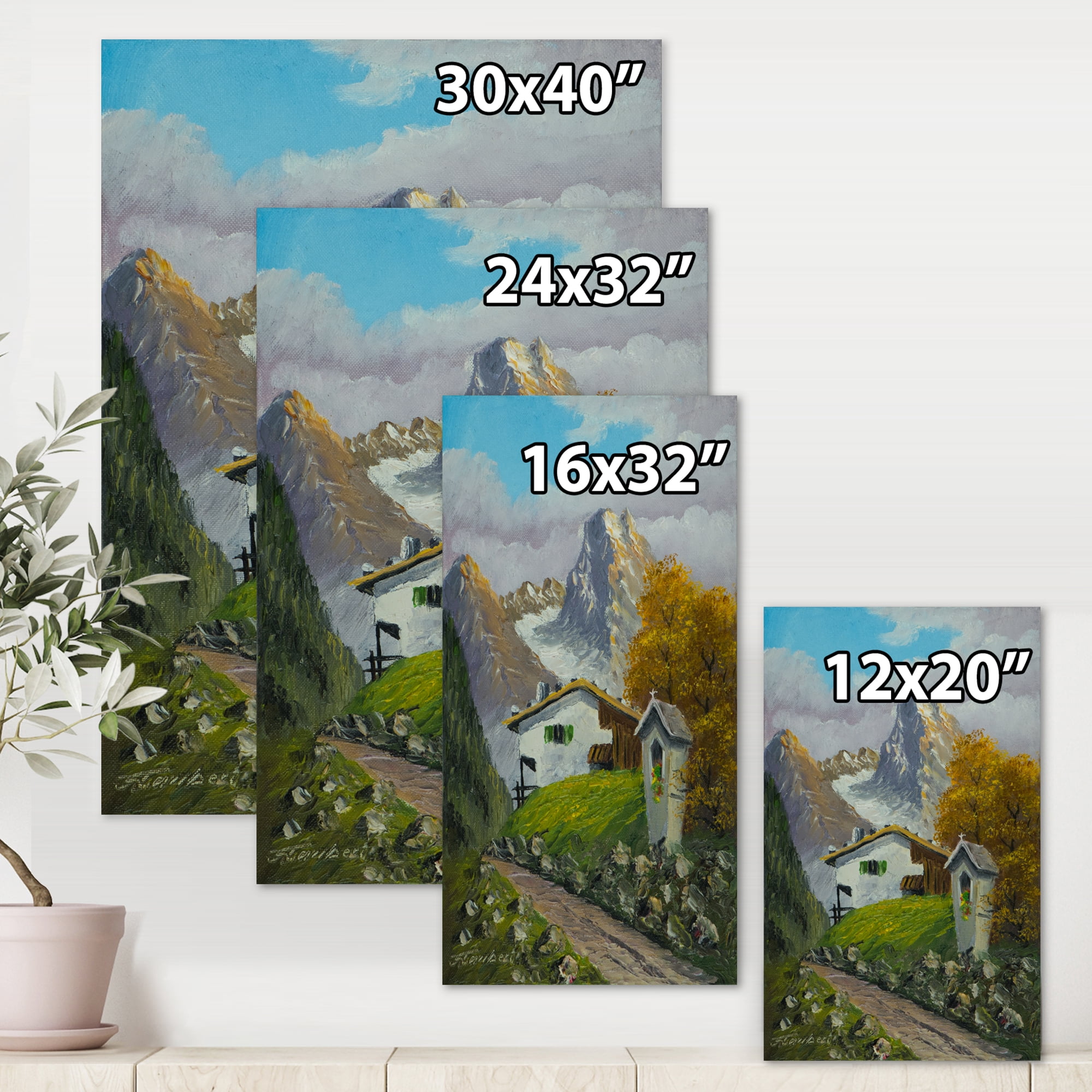 Designart ' The Path Leading To A House Along Wayside Shrine ' Farmhouse Canvas Wall Art Print