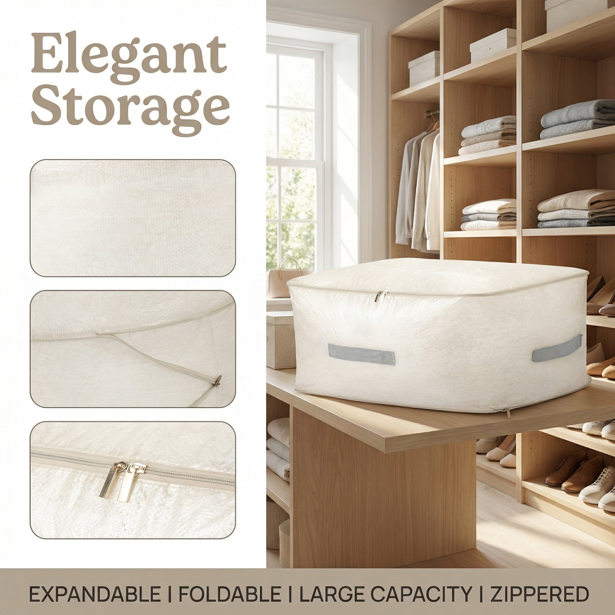 Unique Bargains Portable Storage Bags for Organizing Clothing Grey 19.7"x16.5"x11.8"