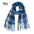 thumbnail image 2 of Prolriy Scarf for Women Thermal Scarf Fall Winter Scarf Classic Tassel Plaid Scarf Warm Soft Chunky Large Blanket Wrap Shawl Scarves 1 Pack Warm Scarf Womens Scarf Blue, 2 of 4