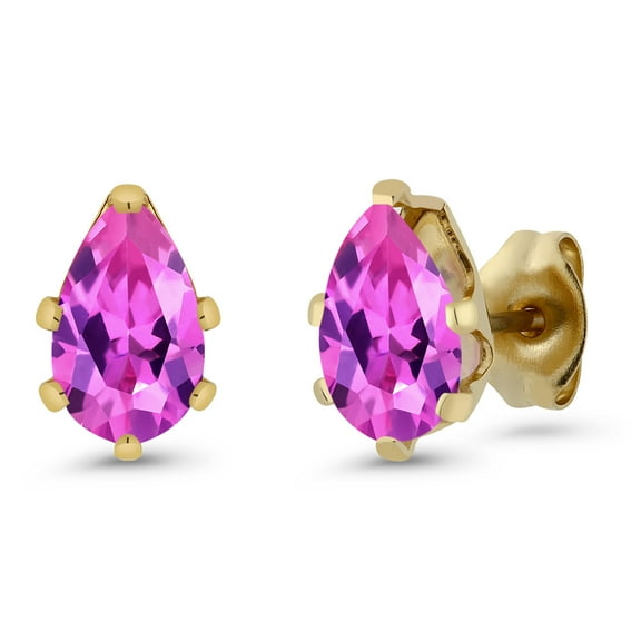 Gem Stone King 2.00 Ct 8x5mm Pink Created Sapphire Brass Yellow Gold Plated Brass Stud Earrings for Women Men