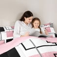 thumbnail image 4 of Manfei Glitter Pink Square Queen Comforter Set, Contemporary Simple Art Comforter Sets Queen, Pink Reversible 3 Pieces, 1 Comforter and 2 Pillowcases, 4 of 6