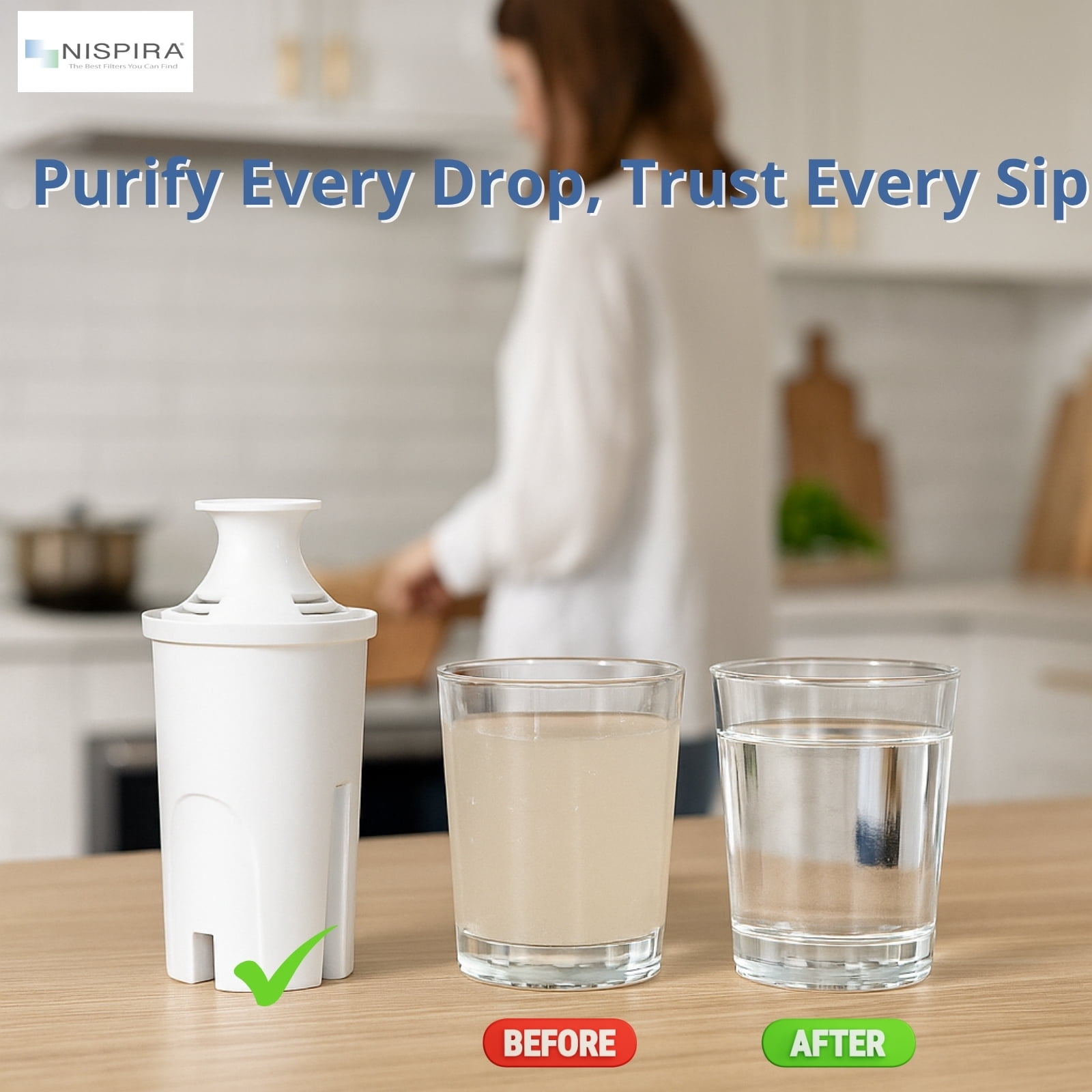 Nispira OB03 Water Filter Replacement for Brita Water Pitchers and Dispensers, Classic 35557, Mavea 107007, 6 Packs