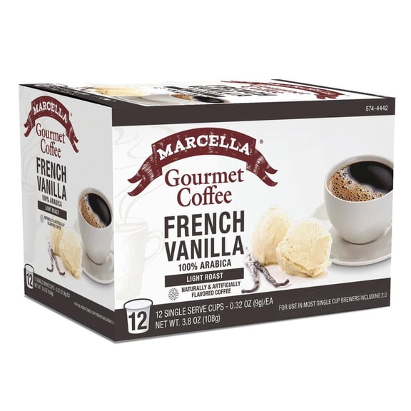 Marcella French Vanilla Light Roast Coffee Pods, 100% Arabica Single-Serve Coffee Pods, 12 Count