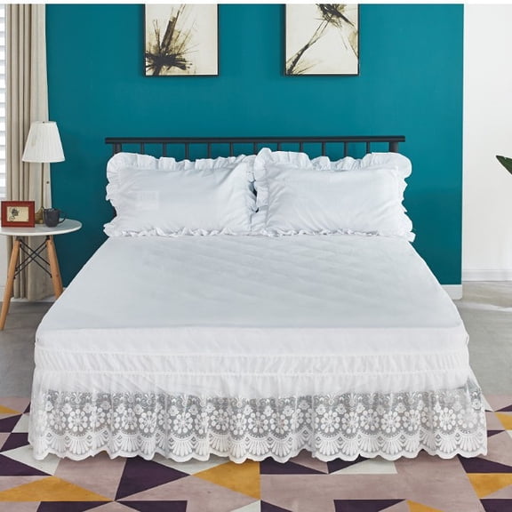 Mictong lace bed skirt, size 39.38 * 78.75 14.97 inches, elegant retro lace bed skirt, pleated bed skirt with lace edge decoration, suitable for bedroom decoration bed skirt, 1 piece, white