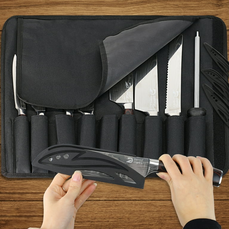 DFITO 9-Piece Kitchen Knife Set, Stainless Steel Professional Cutlery Knife  with Knife Sheaths, Ultra Sharp Kitchen Knives with Knife Storage Bag,  Brown 