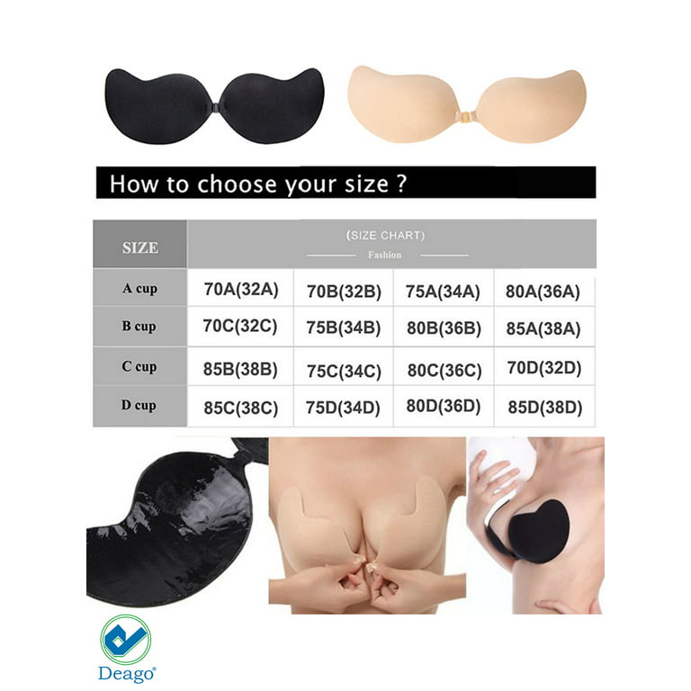 Deago Women's Push Up Strapless Bra Reusable Invisible Silicone Backless  Bras -C Cup Skin 