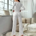 thumbnail image 4 of Besolor Womens Pajamas 2 Piece Floral Print Frilly Trim Long Sleeve Tops and Pants Loungewear Sets Sleepwear Pjs, 4 of 4
