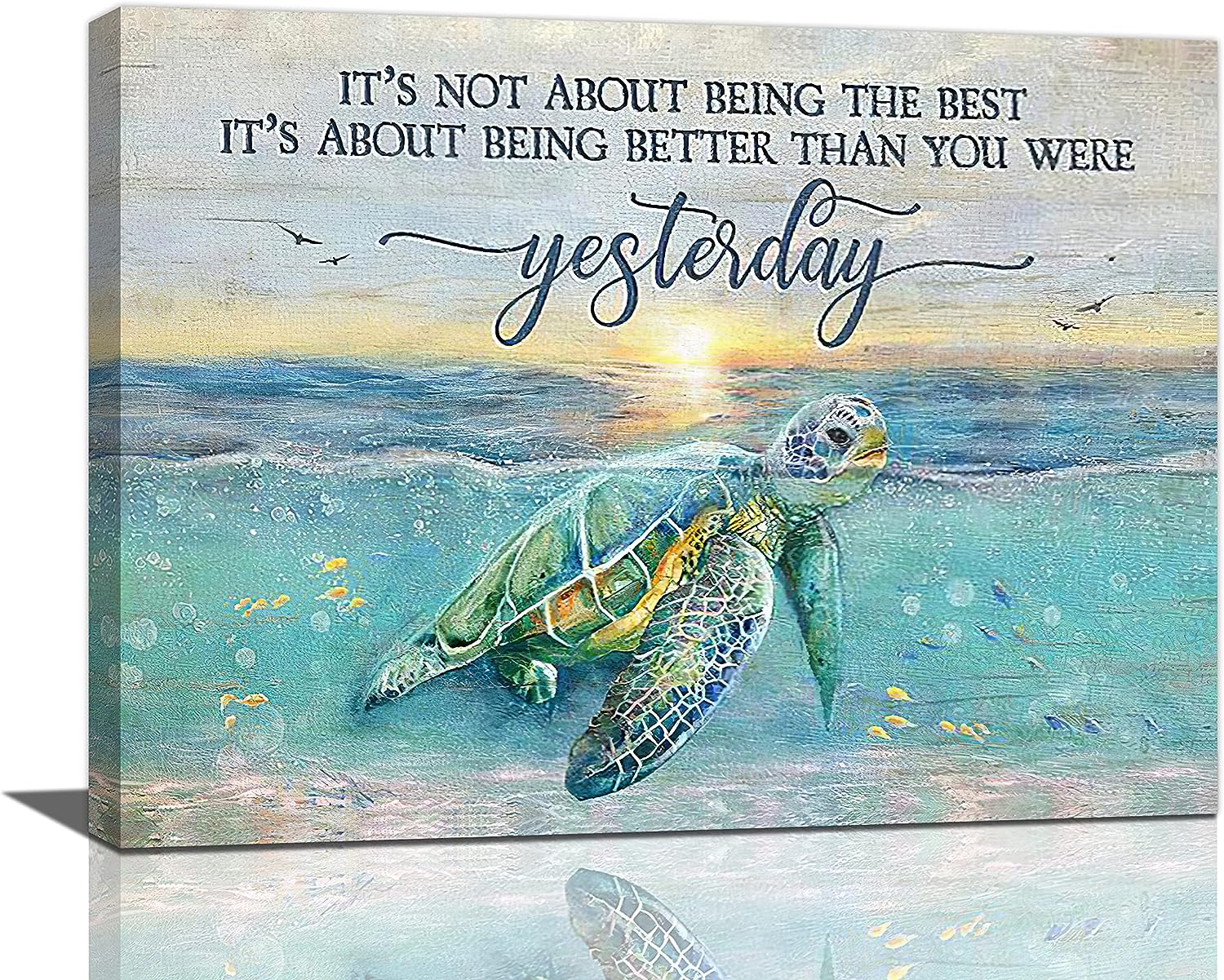 Sea Turtle Decor Wall Art Beach Ocean Decor Sea Turtle Pictures Canvas Prints Coastal Turquoise Turtle Bathroom Wall Decor Inspirational Quote Painting Modern Artwork Home Decor for Bathroom 16"x12"