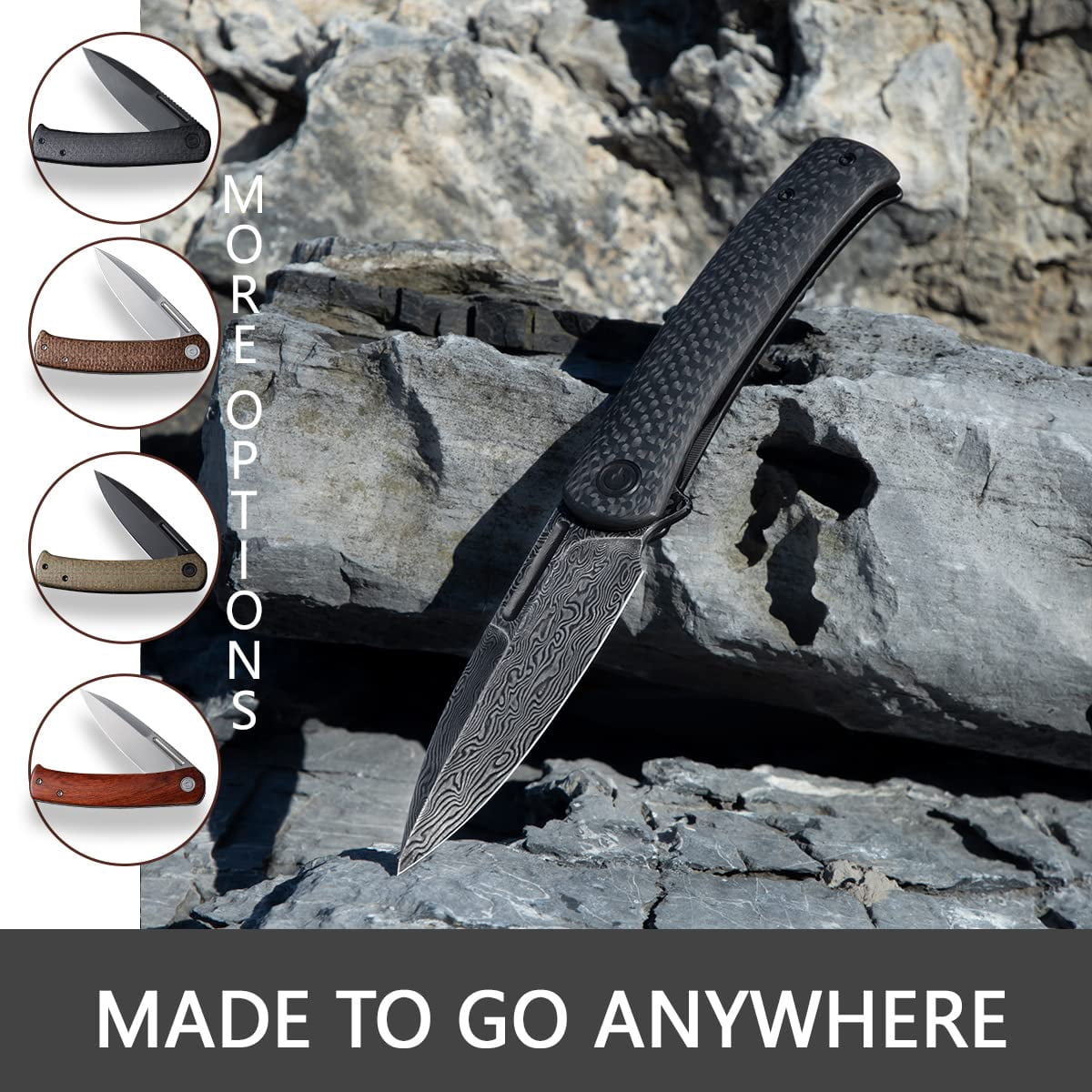 CIVIVI Cetos Folding Knife, 3.48-in Damascus Blade Spear Point with Twill Carbon Fiber Scale Frame Lock C21025B-DS1