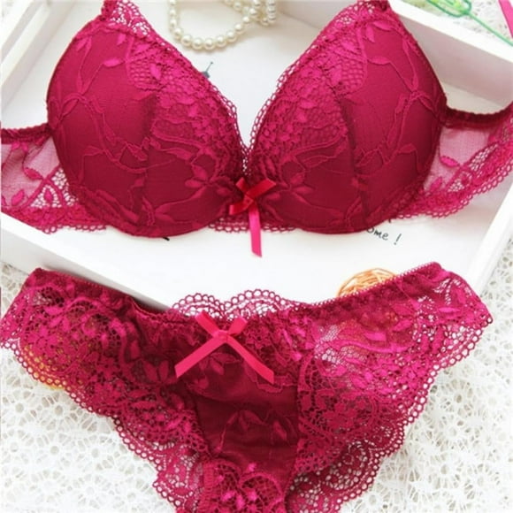 Women Cute Underwear Satin Lace Embroidery Bra Sets With Panties