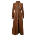 thumbnail image 2 of LoyisViDion Women's Autumn and Winter Solid Long Leather Coat Imitation Leather Windbreaker Coat Brown 6(M), 2 of 4