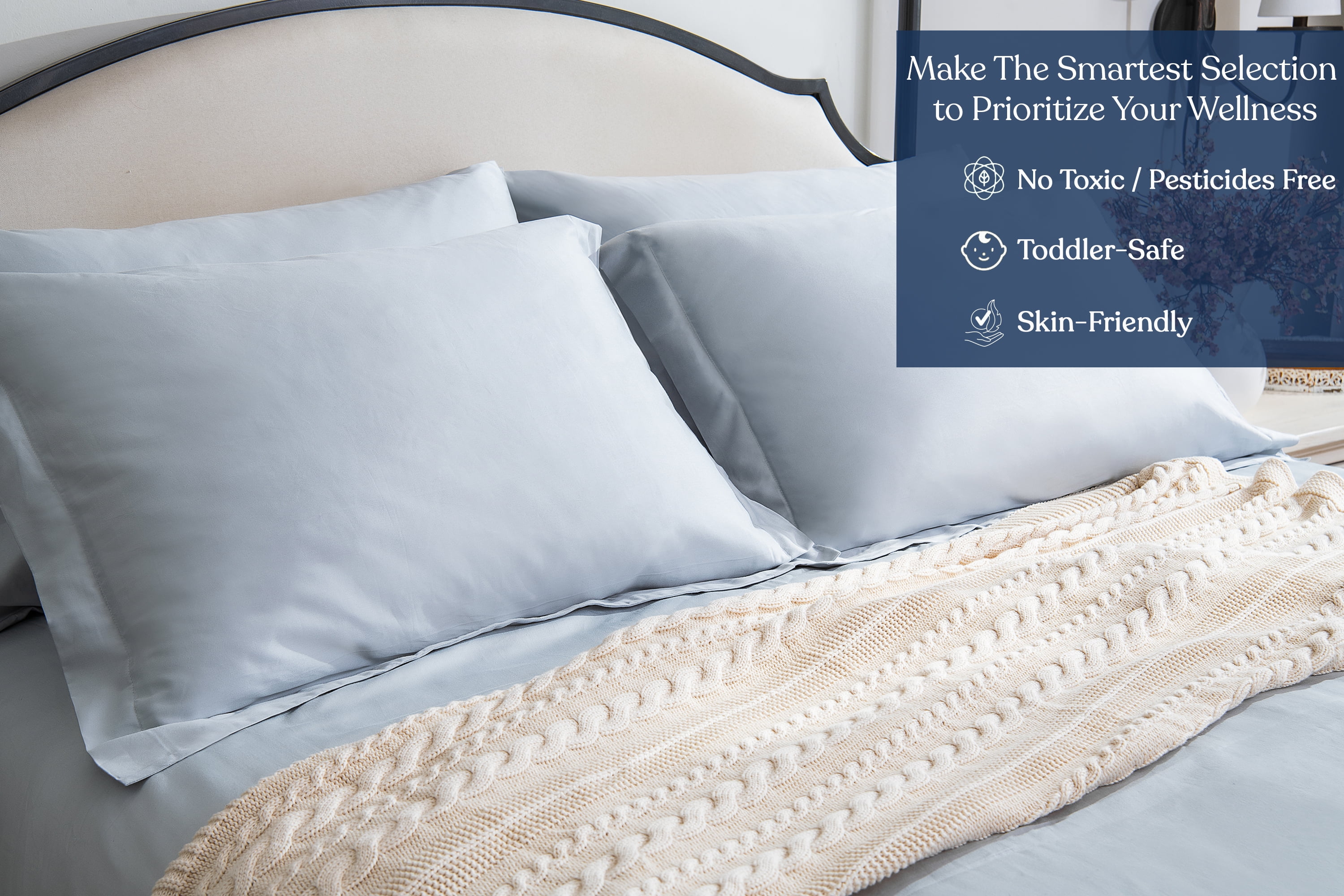 Delara 400TC Organic Cotton California King Sheet Set, GOTS Certified, Ultra Soft Long Staple, Deep Pocket, Breathable & Silky, Light Blue