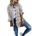 thumbnail image 1 of Veste Surchemise à Manches Longues pour Filles et Femmes, à Carreaux, Boutonnée, Décontractée, Surdimensionnée avec Poche, 1 of 4