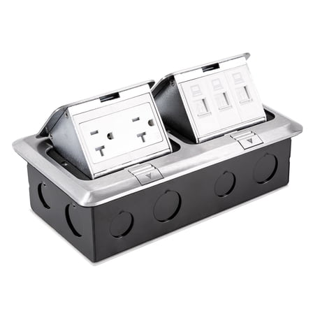 Dual Pop-Up Floor Electrical Outlet Box Kit, 20 Amp TR Receptacle Outlet, 3-Port LAN Datacom Receptacle, Waterproof Gasket for Countertop Home